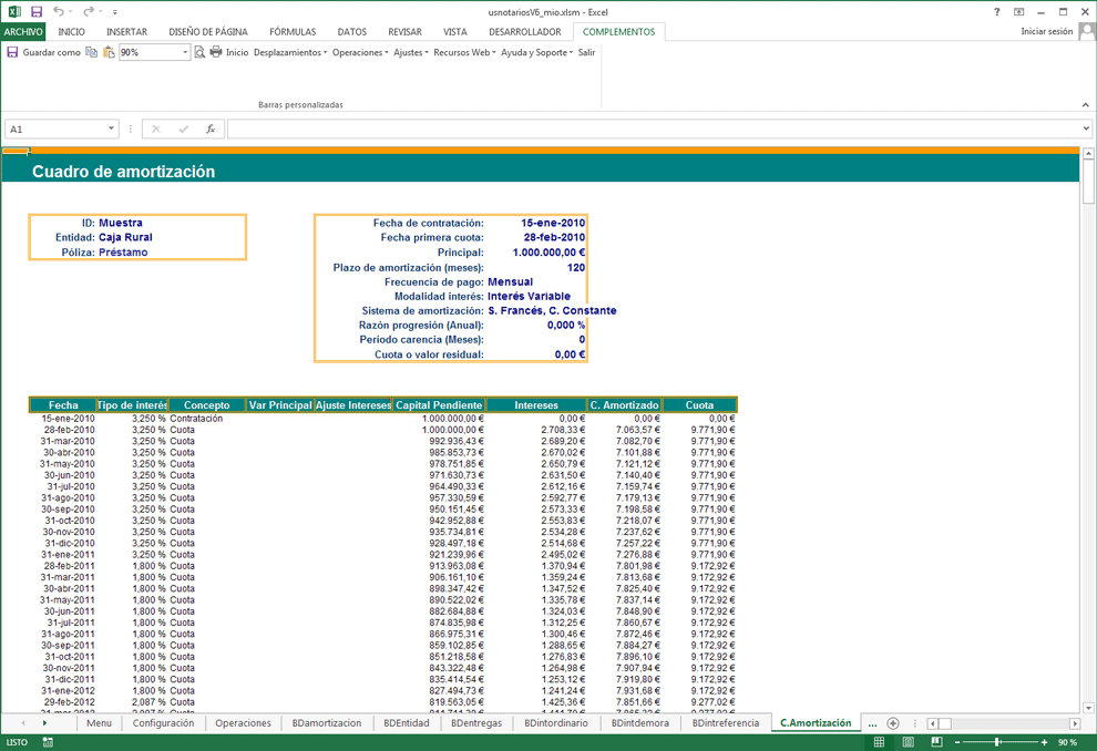 Calculo de intereses de prestamos y leasing en mora; Cuadro amortizacion ordinario