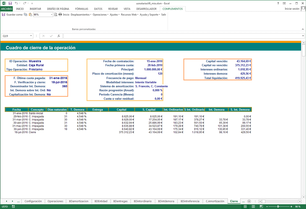 Calculo de intereses de prestamos y leasing en mora; Cuadro amortizacion demora
