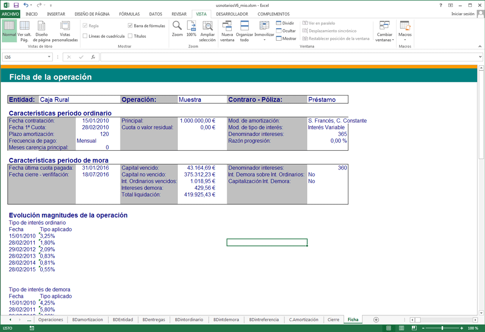 Calculo de intereses de prestamos y leasing en mora; Ficha resumen deuda exigible
