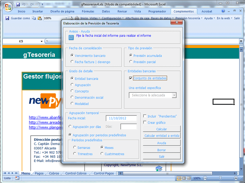 Prevision de tesoreria cobros y pagos; Asistente consolidacion y prevision tesoreria