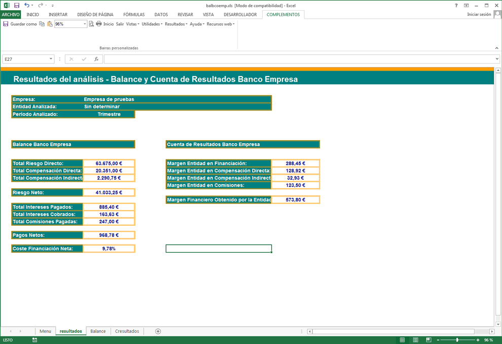 Balance y cuenta de resultados banco empresa